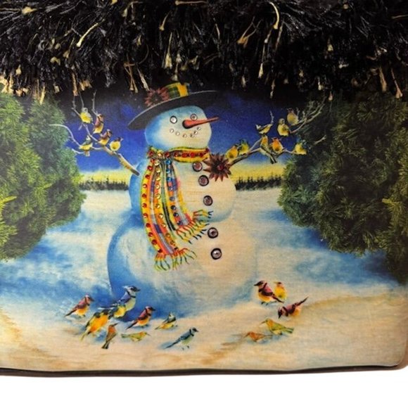 Festive Snowman Winter Handbag With Black Fringe & Dual Handles - Picture 3 of 10
